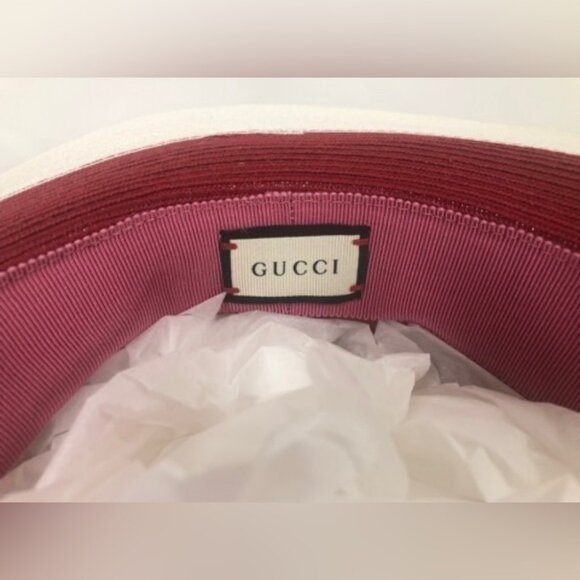 NWT Gucci Blue/Red/White Papier Wide Brim Straw Bee Hat Size L $590.00 *2023* main image 14